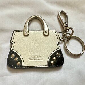 Vintage Kathy Van Zeeland Purse Charm Keychain Tan & Silver, Bag Shaped